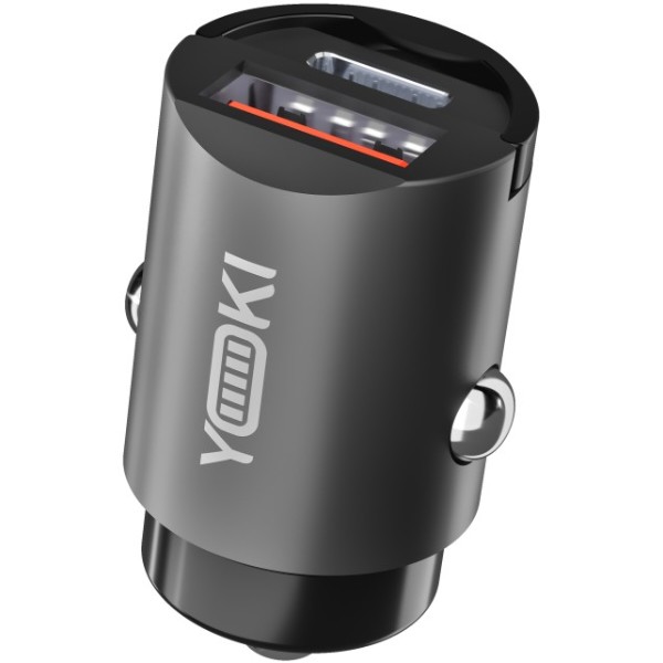 Фото - Автомобильное зарядное устройство YOKI IronMini Type-C + USB PD&QC 30W Black (YK-ICC30ACT)